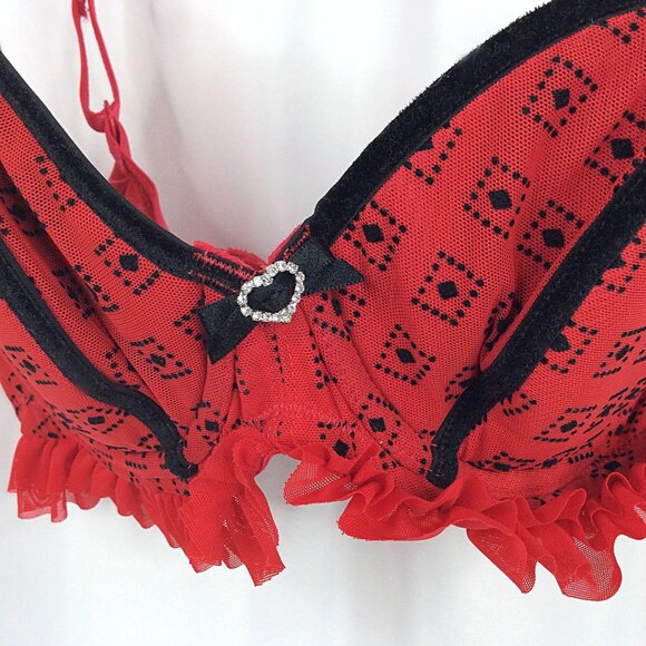Paramour by Felina Women's Balconette Bra 34DD Red Black Ruffle Sexy Valentine's - Picture 4 of 8